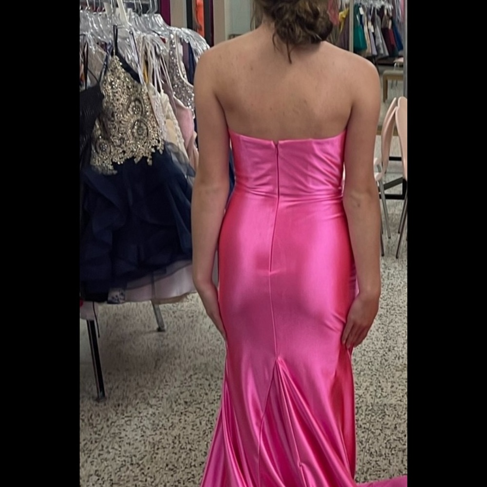 Pink Asymmetrical Ruched Sweetheart Prom Gown - Picture 2 of 5